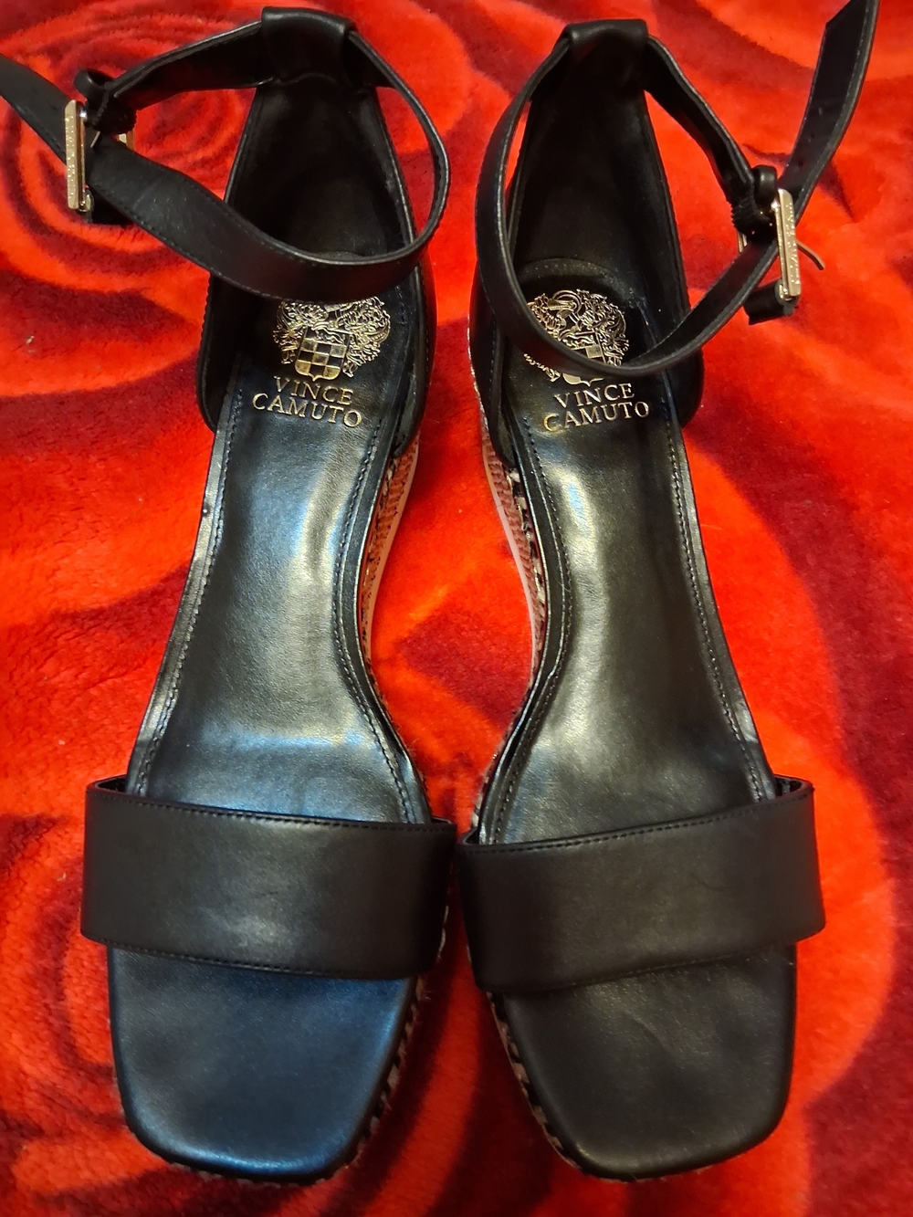 Vince Camuto Black Leather Ankle-Strap Sandals